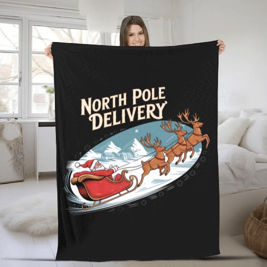 North Pole Delivery with Santa and Reindeer Fleece Blankets