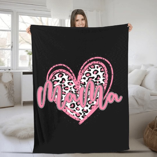 Heart Mama Valentines Pink Leopard Fleece Blankets