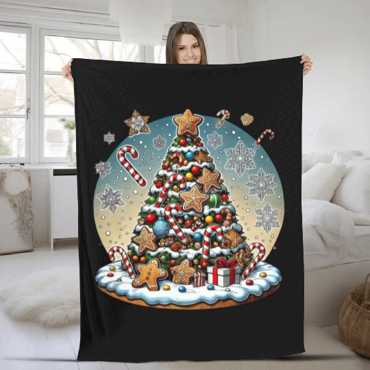 Gingerbread Candy Cane Christmas Tree Fleece Blankets