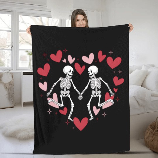 Coquette Valentine Dancing Skeleton Fleece Blankets