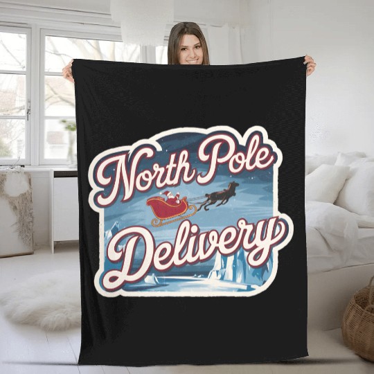 Magical Arctic Night Santa Sleigh North Pole Fleece Blankets