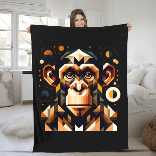 geometric abstract chimpanzee art design Fleece Blankets