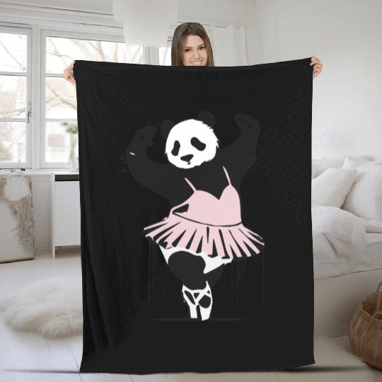 unique dancing panda in pink ballet dress Fleece Blankets