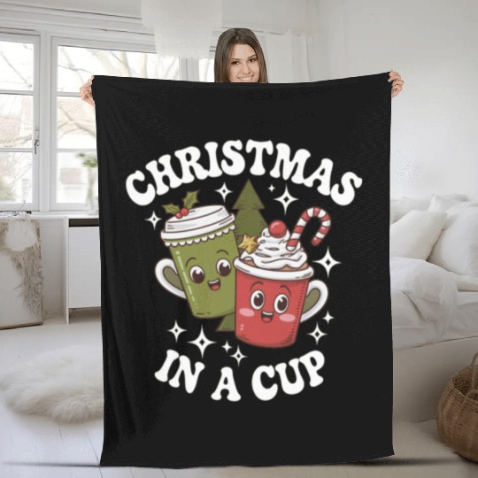 Christmas Cheer in a cup Funny Christmas Fleece Blankets