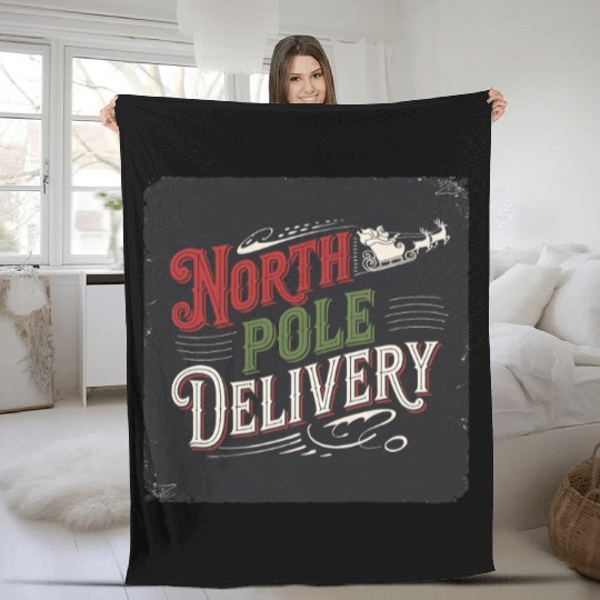 North Pole Express Vintage Style Retro Christmas Fleece Blankets