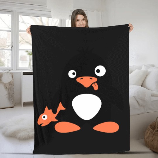 Funny Penguin Caught Fish Crazy Stupid Weird Face Fleece Blankets