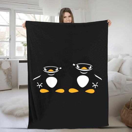 2 Penguins Ninja Samurai Japanese Katana Team Duo Fleece Blankets