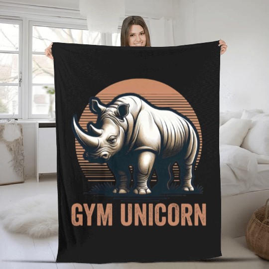 Gym Unicorn Rhino Rhinoceros Safari Vintage Fleece Blankets