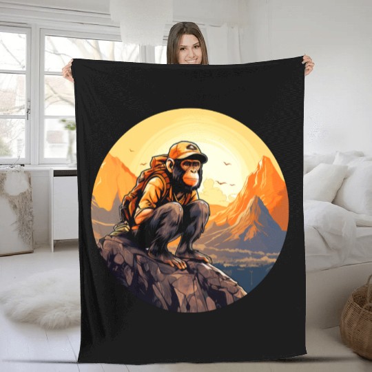 Monkey hiking / mountaineering monkey Fleece Blankets