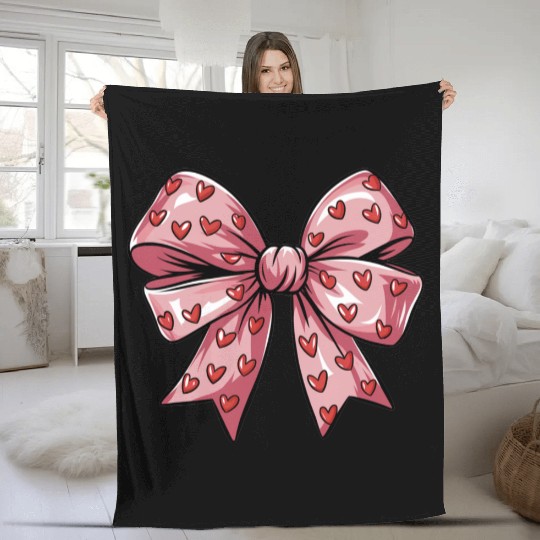Valentines day Heart Coquette Bow Fleece Blankets
