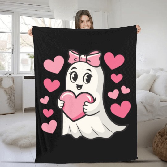 Ghost Heart, Valentines Day, Retro Valentines Fleece Blankets