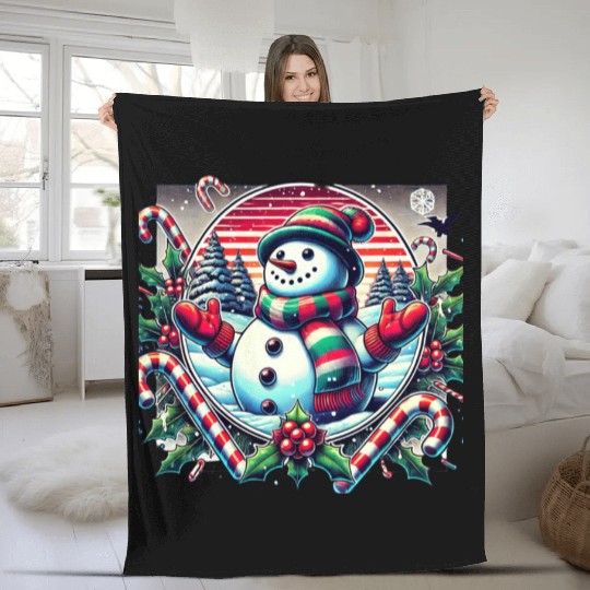 80s Christmas Snowman Delight Fleece Blankets