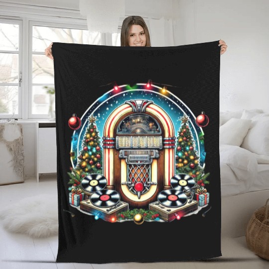 Retro Christmas Jukebox Melody Fleece Blankets