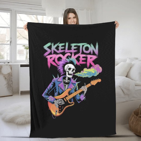 Skeleton Guitar Player Bones Guitarist Musician Fleece Blankets
