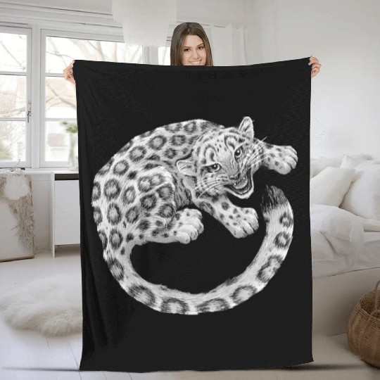 Snow Leopard Cub Fleece Blankets