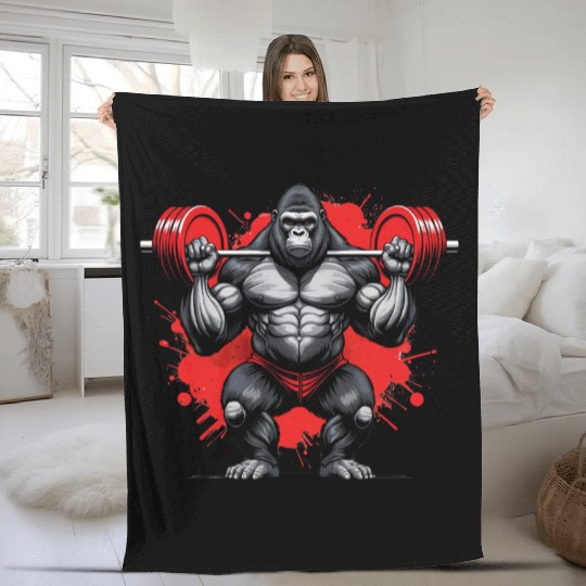 Gorilla Power Lifting Design Fleece Blankets