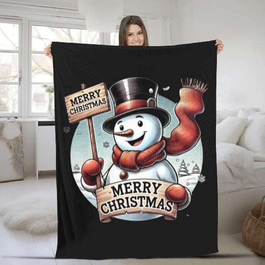 Cheerful Snowman - Merry Christmas Wishes Fleece Blankets
