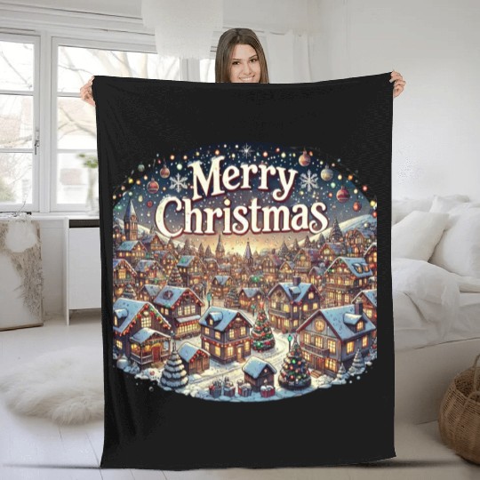 Cozy Winter Village - Christmas Lights and Cheer Fleece Blankets