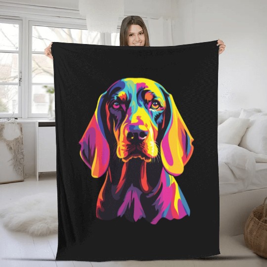 Watercolor Colorful Black And Tan Coonhound Fleece Blankets