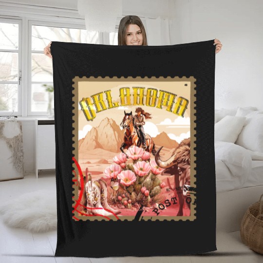 Oklahoma Cowgirl Stamp Fleece Blankets