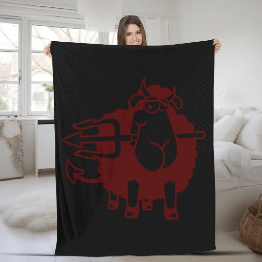 Sheep Devil Satan Hell Evil Trident Horns Cool Fun Fleece Blankets