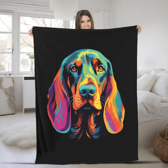 Watercolor Colorful Black And Tan Coonhound Fleece Blankets