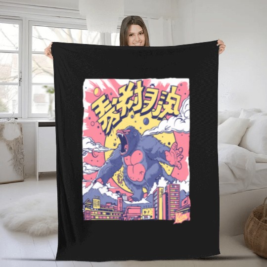 Kaiju Gorilla – Neon City Rampage Fleece Blankets