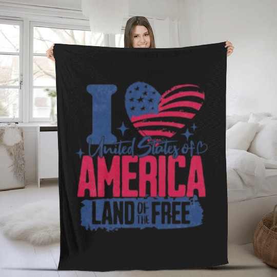 Patriotic "I Love America" Fleece Blankets