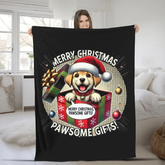 Puppy Christmas Surprise Fleece Blankets