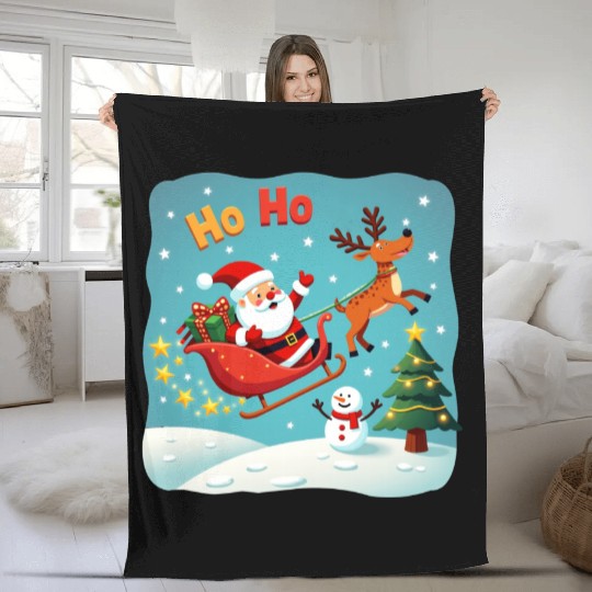 Santa Clause waving " HO-HO" Fleece Blankets