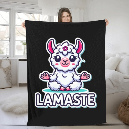 Charming Meditative Llama Yoga Design Fleece Blankets