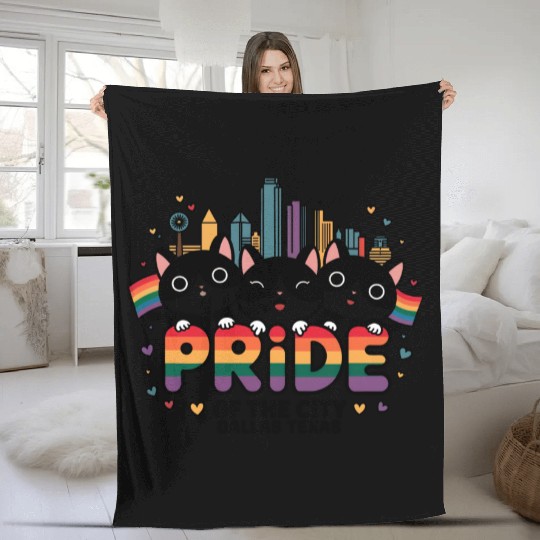 Pride of Dallas City Texas USA Rainbow Flag Fleece Blankets