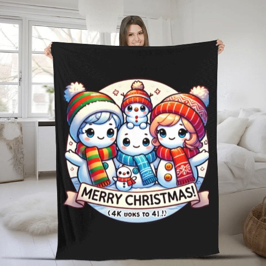Cute Snowman Family Christmas Delight Fleece Blankets