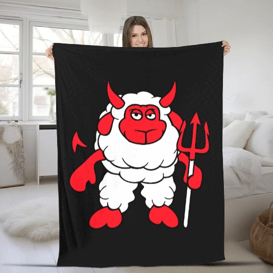 Sheep Devil Satan Hell Evil Trident Horns Cool Fun Fleece Blankets