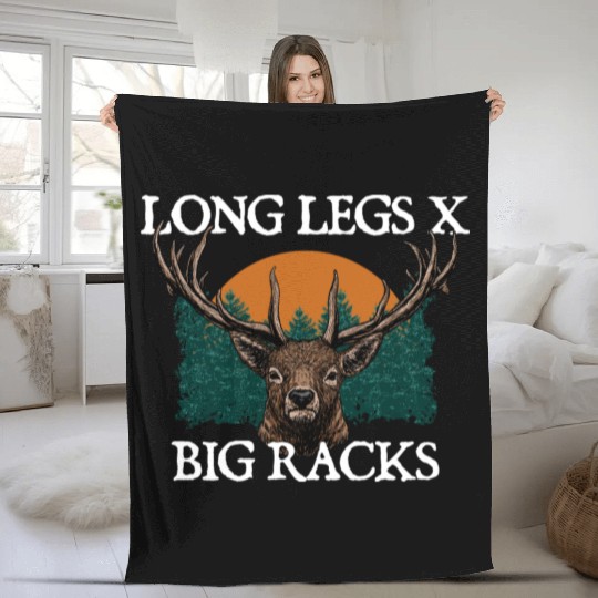 Long Legs x Big Racks Deer Hunting Elk Hunter Fleece Blankets