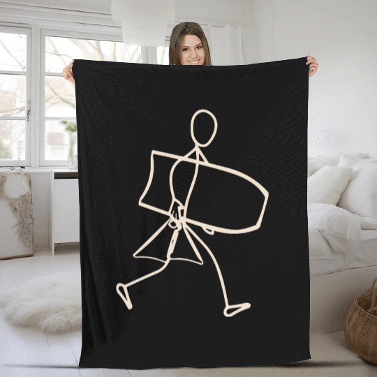 Surfer walking with Bodyboard Fleece Blankets