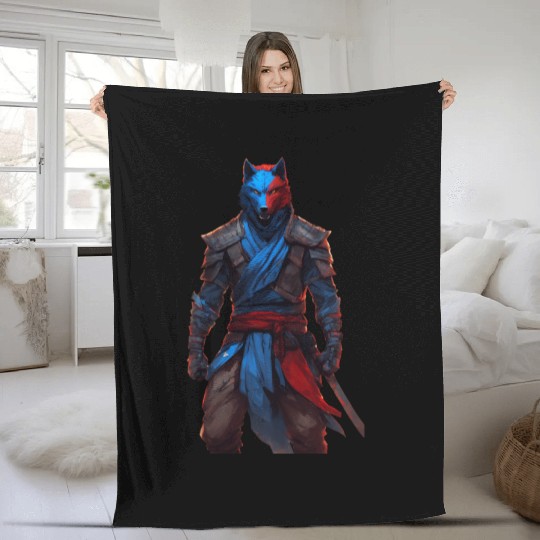 Samurai wolf Fleece Blankets