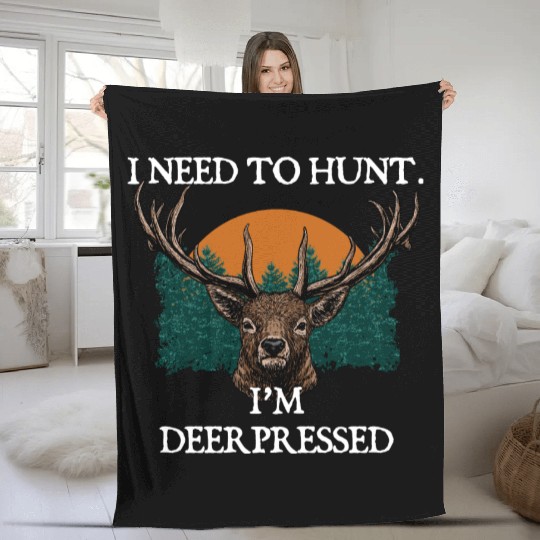 Im DEERpressed Deer Hunting Elk Hunter Funny Dad Fleece Blankets