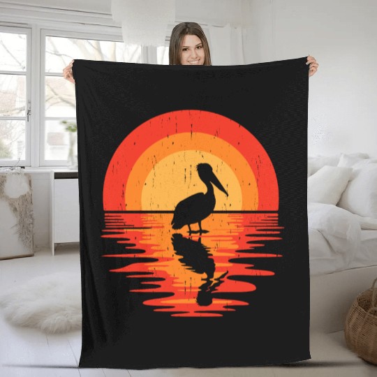 Vintage Pelican Bird Lover Design Fleece Blankets