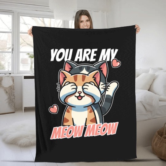 You Are My Meow Meow – Cute Cat Valentine’s Day Fleece Blankets