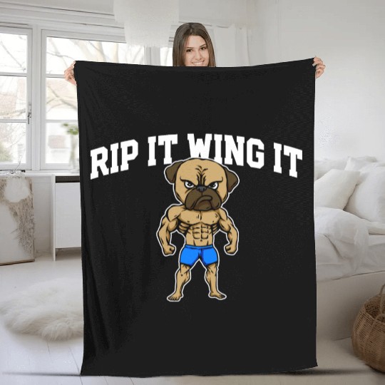 Rip It Wing It Funny Workout Humor Gym Sayings Fleece Blankets