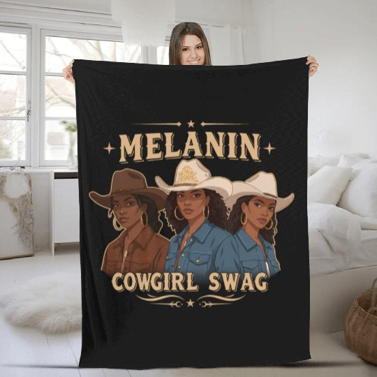 African American Melanin Cowgirl Swag Rodeo Fleece Blankets