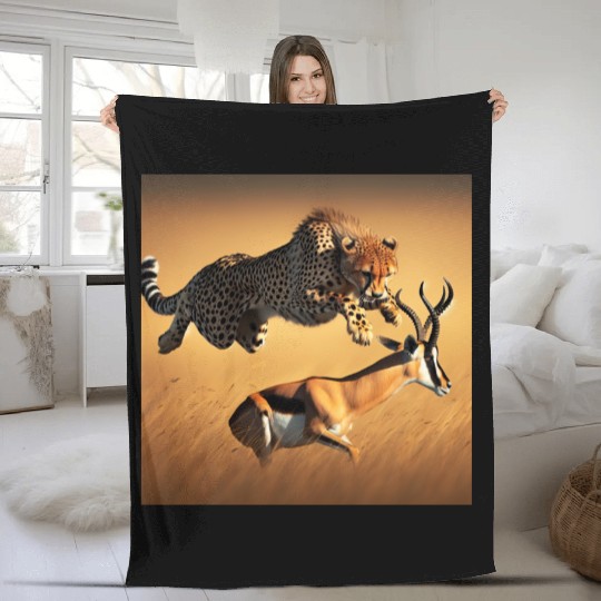 Cheetah on the Hunt Fleece Blankets