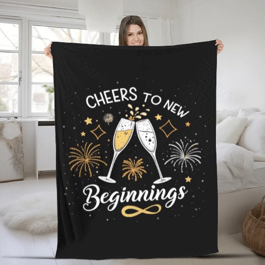 Cheers To New Beginings - Festive New Year's Eve Fleece Blankets
