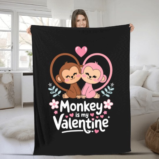 Monkey is my valentine Fleece Blankets