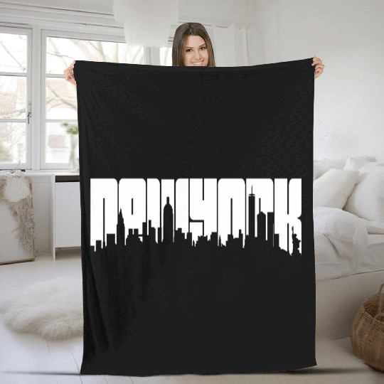 New York Skyline Typography Fleece Blankets