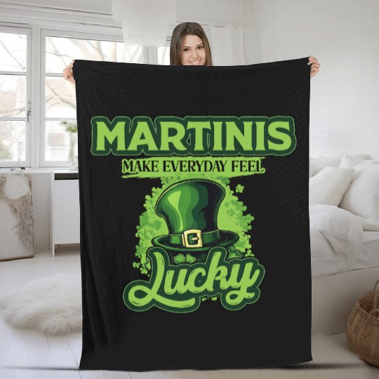 Martinis Make Everyday Feel Lucky St Patricks Day Fleece Blankets