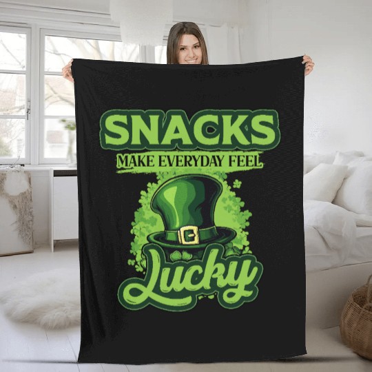 Snacks Make Everyday Feel Lucky St Patricks Day Fleece Blankets