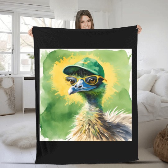 Green and Gold Emu Fleece Blankets