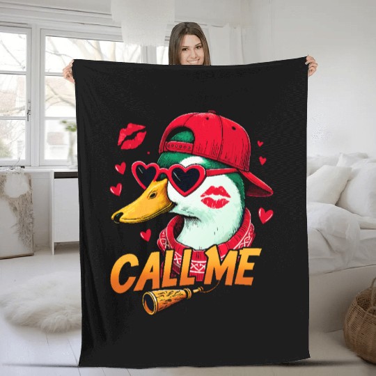 Call Me Duck Valentines Duck Hunting Lover Fleece Blankets